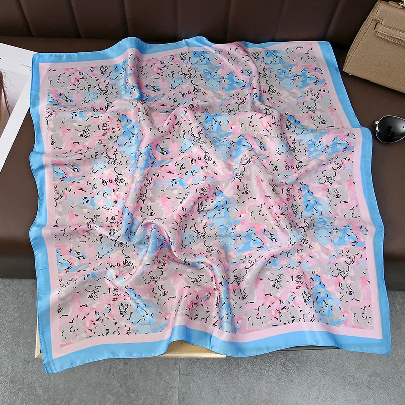 2025 Silk Shawl Print Headscarf Cat Hair Wrap Neckerchief Female Satin Square Scarf For Women Headband Foulard Hijab Bandana