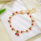 Sweet Cute Red Strawberry Cherry Heart Pearl Charm Bracelet New Fashion Y2K Fruit Gold Color Chain Jewelry Party Gifts 2025
