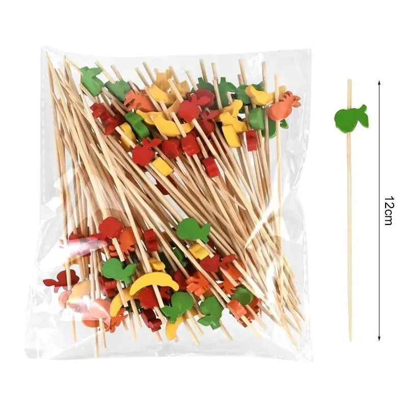 100Pcs Disposable Bamboo Skewer Hawaiian Flamingo Pearl Cocktail Picks Buffet Food Fruit Forks For Wedding Birthday Party Decor