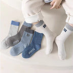 5 Pairs Children's Socks Autumn and Winter Boys' Socks Versatile Solid Color Striped Casual Socks for Students