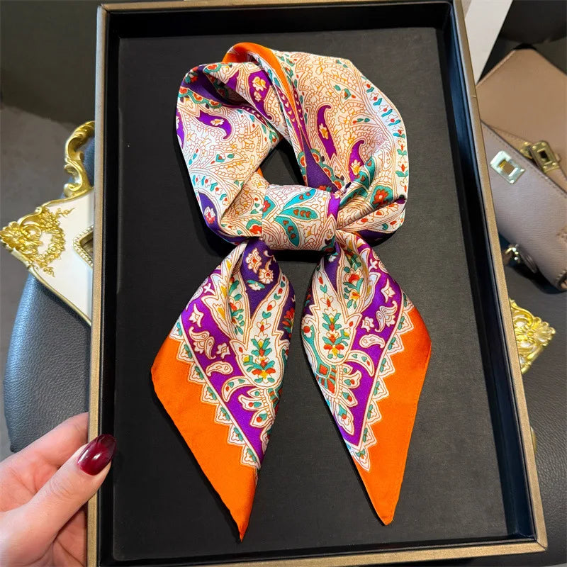Luxury Chain Print Small Square Scarf Simulated Silk Thin Neck Scarf Fashion Sunscreen Headscarf For Women 70x70cm