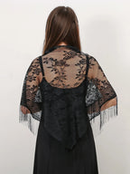 Fashion Lace Embrodiery  Tassel Triangle Scarf Women Headscarf Female Eid Summer Shawls Scarves Long Veil Floral Scarf Turban