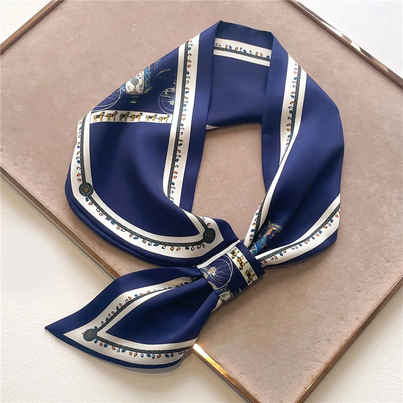 Luxury Brand Horse Print Skinny Neckerchief Scarf For Women Satin Silk Ribbons Bandana Ladies Neck Tie Wrist Wrap Shawl Echarpe