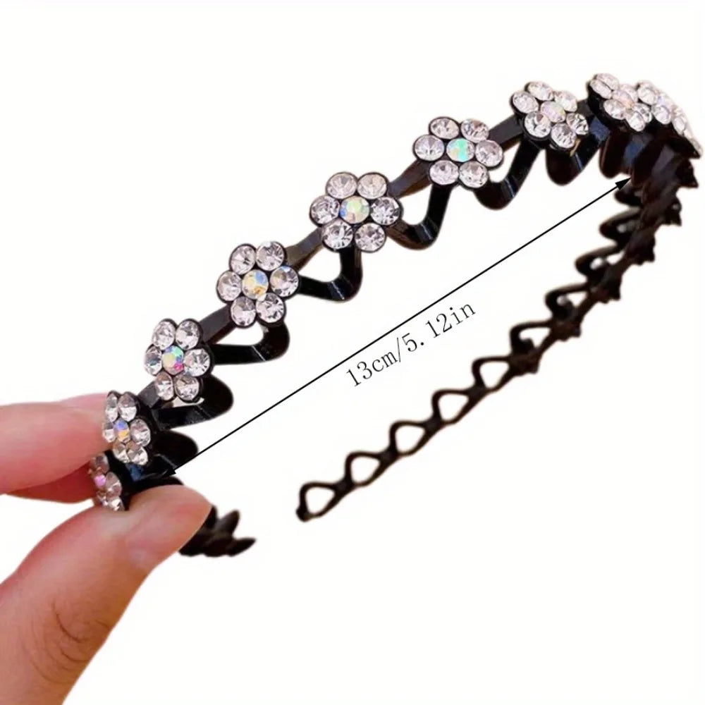 New Non-slip Rhinestone Headbands Solid Wave Hairbands for Women Girls Bezel Fashion Hair Hoop Ladies Boutique Hair Accessories