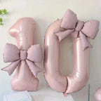 32 Inch Pink Number 0-9 Foil Balloon with Bow – Ideal for Girls Wedding Birthday Party Decorations
