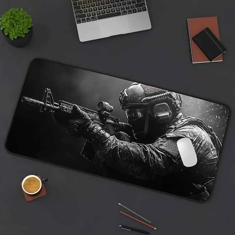Large Mouse Pad Tactical Soldier Design Non-Slip XXL Desk Pad Gaming Accessories Stitched Edges for Home and Game for FPS Gamer
