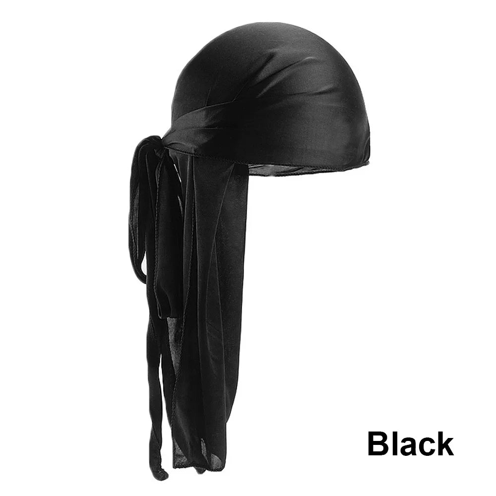 Unisex Adult Satin Long Tail Doo Rag Durag Bandanas Cap Pirate Hat Turban Men Hip Hop Headband Biker Headwrap Women Headwear