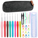 IMZAY Colorful Rubber Handle Knitting Needles Kit With Sewing Clips Plastic Needles Staniless Steel Scissors Crochet Hooks Set