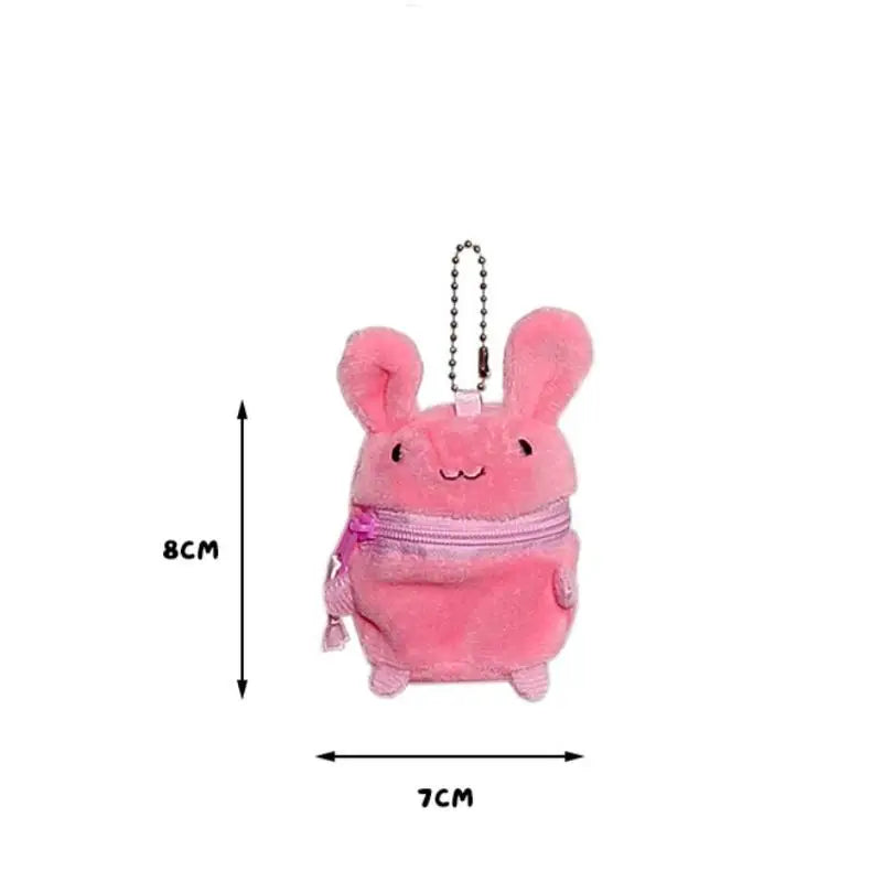 S Mini Pink Fluffy Rabbit Coin Purse Keychain Bag Charm Cute Cartoon Headphone Case Storage Bag Gift Creative Festival Supplies