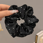 1/3PCS Polka Dot Satin Scrunchies – Large Ruffled Hair Bands for Women, Black & White Elegant Hair Ties