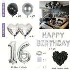 1050/21/200pcs Black & Silver Party Balloons Decorations, Silver Happy Birthday Banner, Chrome Silver Latex Balloons