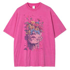 Heavyweight Pure Cotton T Shirts Flowers Emerging Out of Human Eyes and Heads Graphic T-shirts Vintage Van Gogh Style Mens Tops