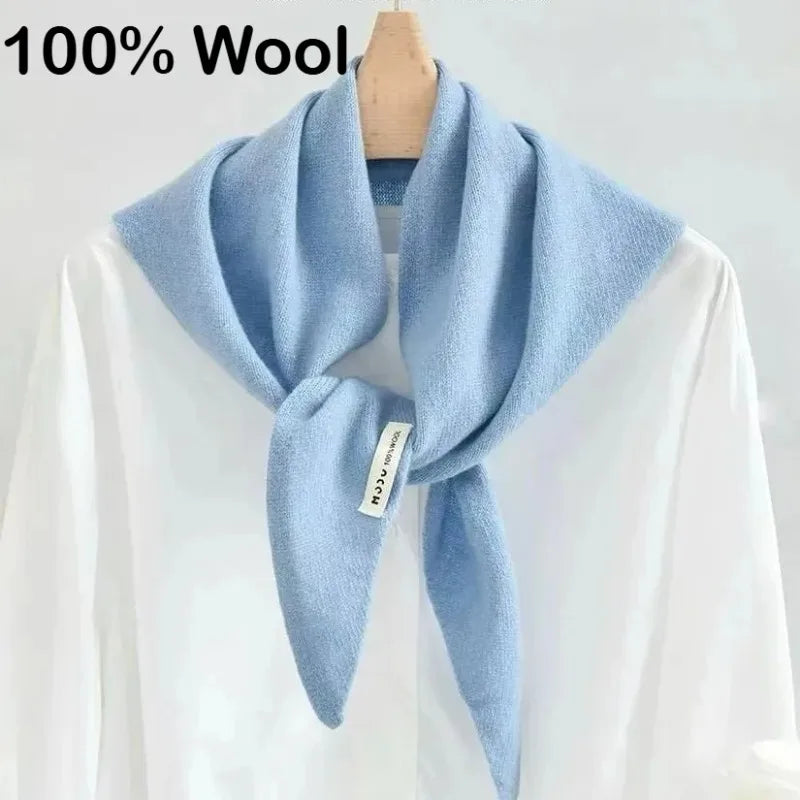 100% Australian Wool Knitted Triangle Scarf Shawl Women's Autumn  Winter Warm Neck Protection Scarf Decorative  Small Scarf