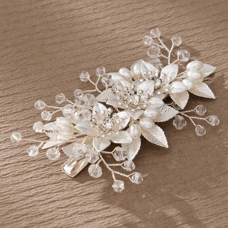 Fashion Pearl Flower Clip Silver Color Hair Combs Wedding Bridal Jewelry Accessories Headpieces For Woman Bride Hair Ornaments