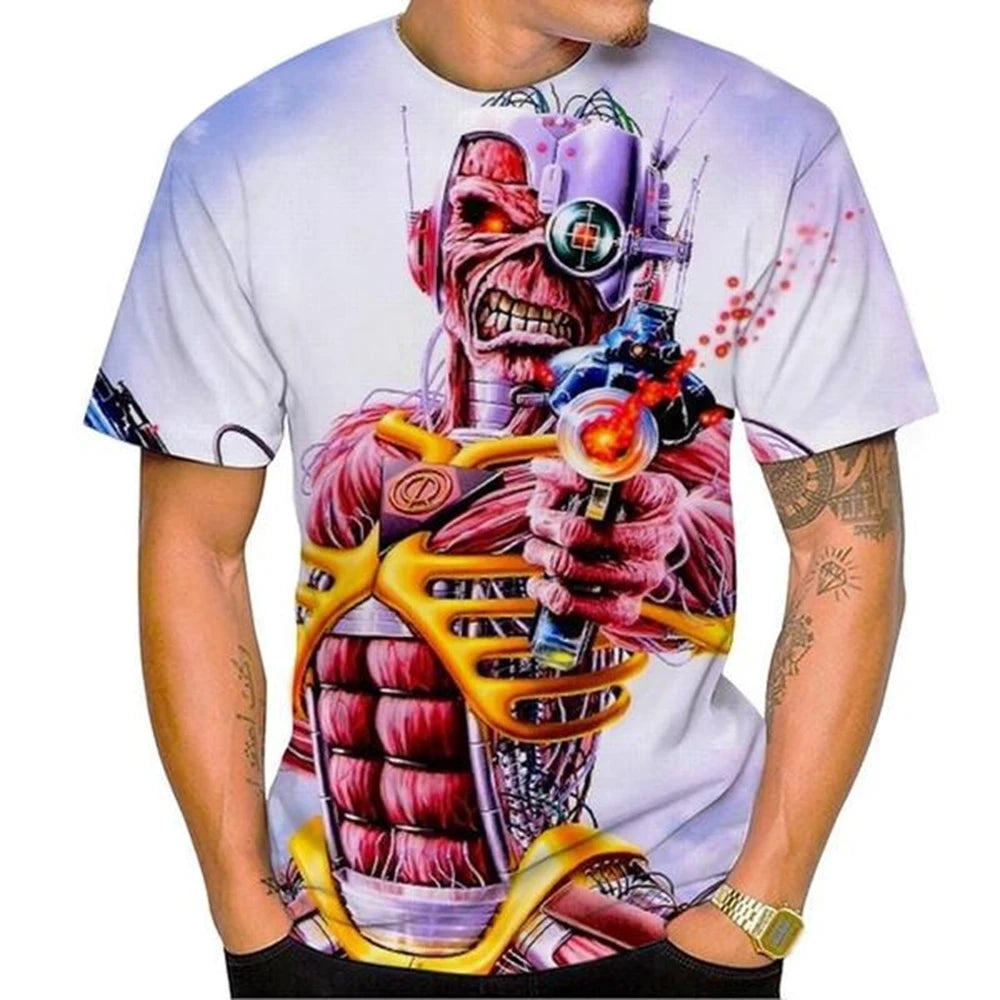 Summer Fashion Nostalgic 3D Printed Heavy Metal Music Devil Cool Fashion Personalized T-shirt