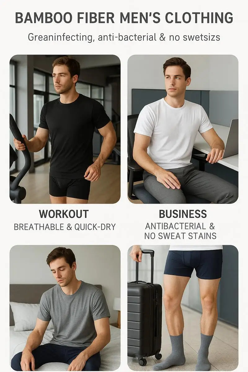 2 Packs Bamboo Fiber Round Neck T-shirts Short Sleeve Classic Tees Sweat-absorbent Gym Man Undershirt Solid Color Tee Black New