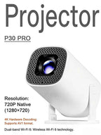 Ourdoor Smart P30PRO Mini Projector Linux System WiFi6 BT 5.0 Support 4K 1280*720P Smart Home Cinema Outdoor Portable Projector
