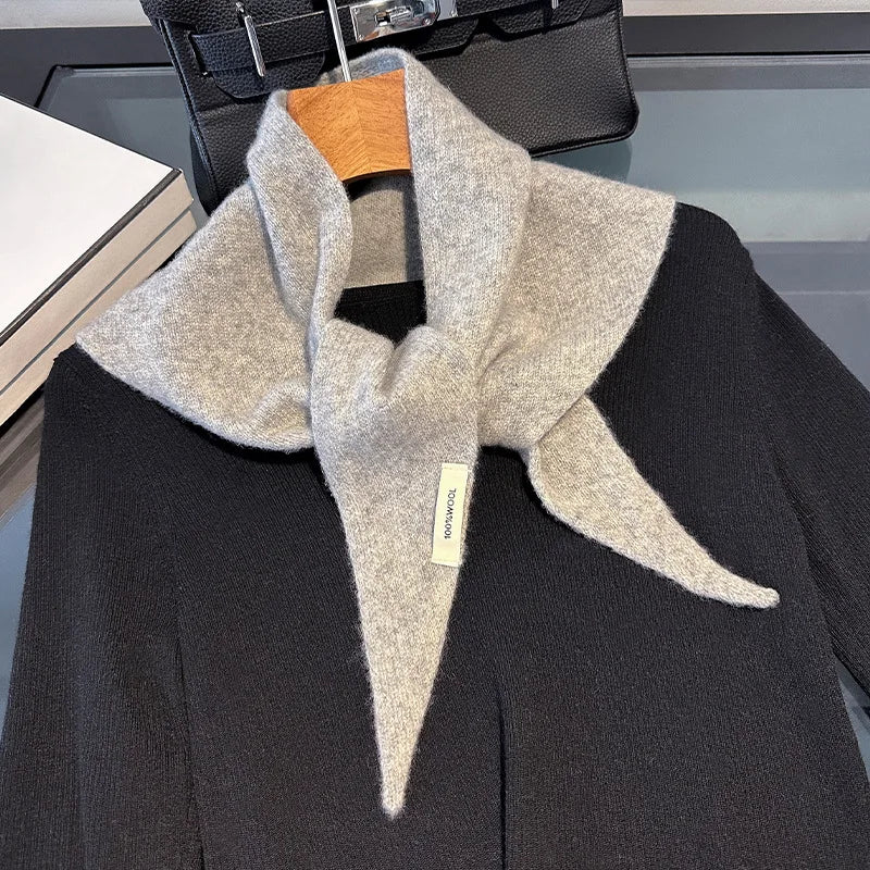100% Wool Winter Scarf For Women Warm Triangle Knit Scarves Hijab Solid Lady Shawl Wrap Female Pashmina Bandana Head Scarfs New