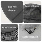Outdoor Summer Sun Hat With 2 Fan Large Brim Windproof Strap Solar Or USB Charging Anti UV Sun Fishing Cap