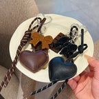 INS Style Kawaii Korea Trendy Heart Leather Keychain Bag Package Decor Chocolate Pendant Accessories Creative Key Chain Trendy