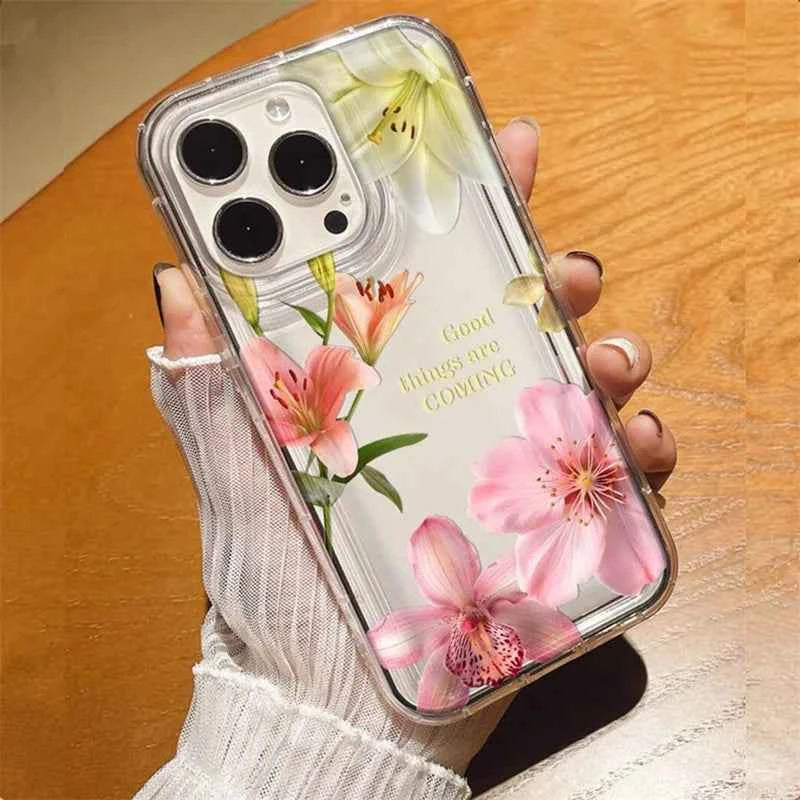 Flower Lily Hibiscue Print Clear Phone Case for Iphone 16 15 14 13 12 11 17 Pro Max Mini 16E 7 8 Plus Vintage Floral Soft 2030