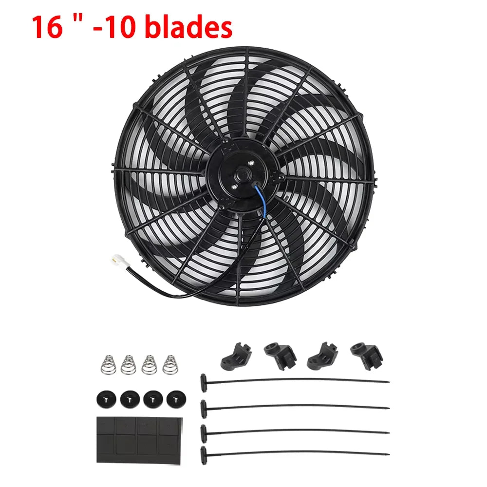 Universal 7/9/10/12/14/16 Inch 12V 80W 2100RPM Car Air Conditioning Cooling Fan Blade Cool Mounting Kit CF-1001