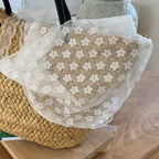 Elegant Lace Triangle Scarf for Women White Sweet Floral Design Breathable Thin Ribbon Artistic Style for Travel Photos
