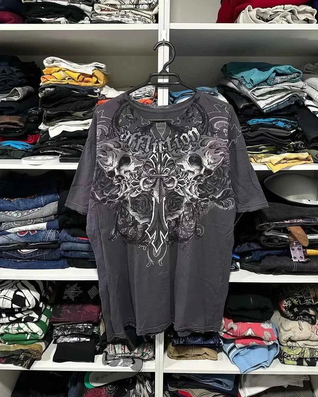 2000s affliction Graphic T-Shirt Mens Large Grunge Wings New Fashion Style Couple Tops Pure Cotton Shirt