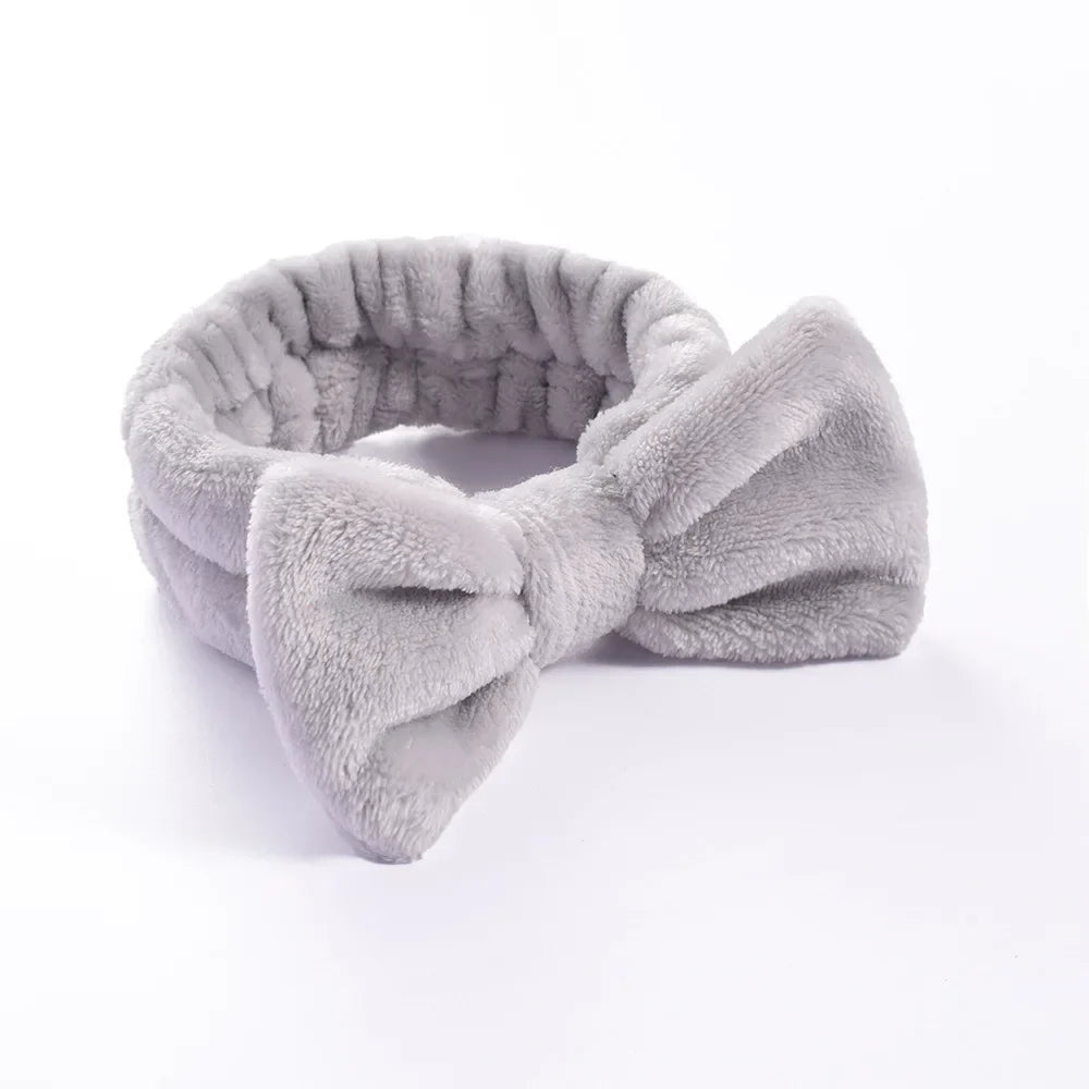 Women Solid Bow Headbands Coral Fleece Makeup Spa Wash Face Turban Head Wrap Girls Hair Towel Accessories Head Band Hairbands