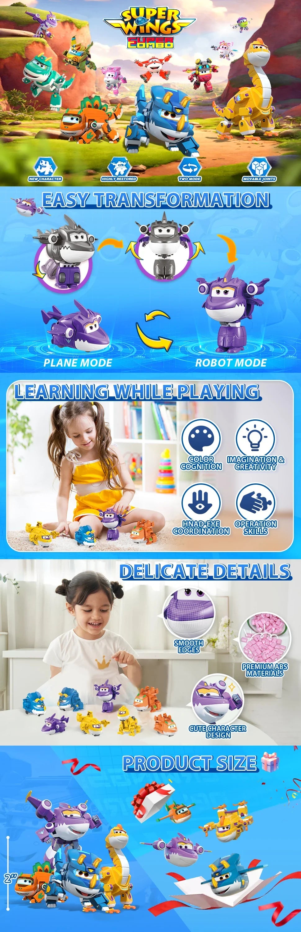 Super Wings Toys, Transformable Toys 2 Inch, Airplane Toy for Kids 3-5 Years Old, 15 Packs Transforming Jet Playset, Real Mobile