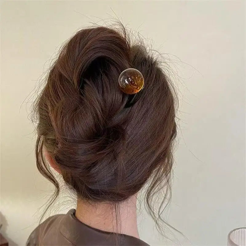 Fashion Colored Pearl U-Shaped Hair Sticks Hairpin Hair Fork Bun Sweet Trendy Acrylic Hair Clip for Women Girls Hair Accessories
