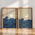 2pcs/set Japanese Retro Wabisabi Mountain Abstract Canvas Printing Abstract Green Sunset Flying Crane Wall Art Poster Home Decor