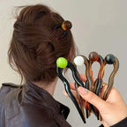 Fashion Colored Pearl U-Shaped Hair Sticks Hairpin Hair Fork Bun Sweet Trendy Acrylic Hair Clip for Women Girls Hair Accessories