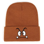 Angry expression embroidered knitted hat, warm woolen hat for men's and women'soutdoor sports events in autumn and winter
