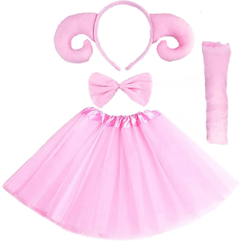 Animals  Children  Headband Tutu Skirt Tail Bow Kids  Girl Party Props Elephant Tiger Fox     Halloween Costume Cosplay