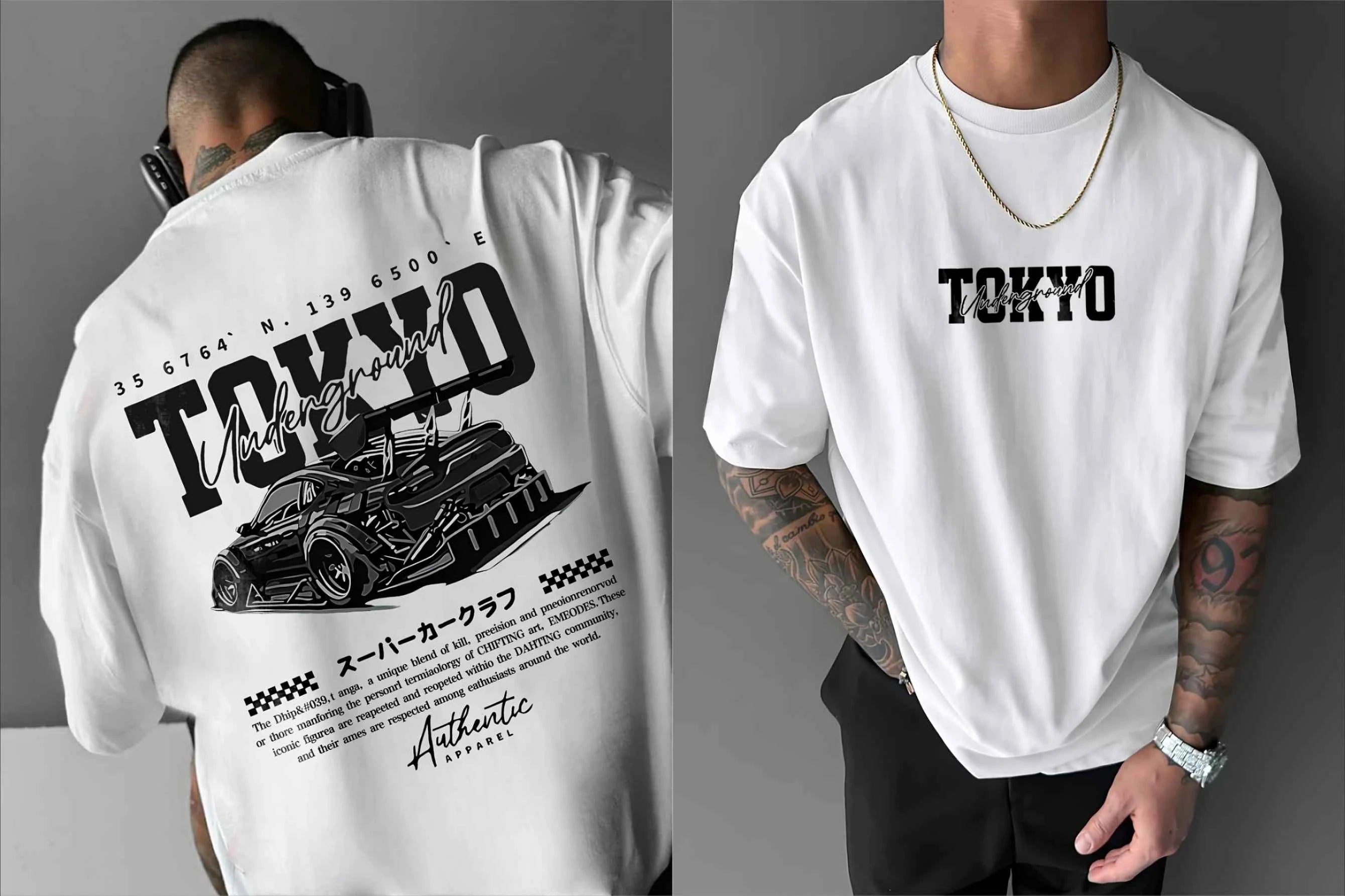 Men's short-sleeved t-shirt, printed with racing cars English graphics loose fit fashionable casual round neck top spring summer