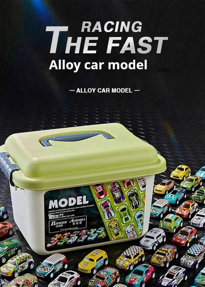 Mini Alloy Diecast Car Set – Pull Back Racing Toy Cars with Storage Box