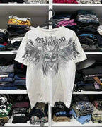 2000s American New Retro Casual Hip-Hop Gothic Print Women Clothing  Fashion T shirt Street Short Sleeved Men And Women Y2K Tops