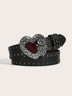1Pcs Rose essential oil droplet heart-shaped leather belt, rivet decoration, Y2K punk gothic rock hip-hop style，spring，summer