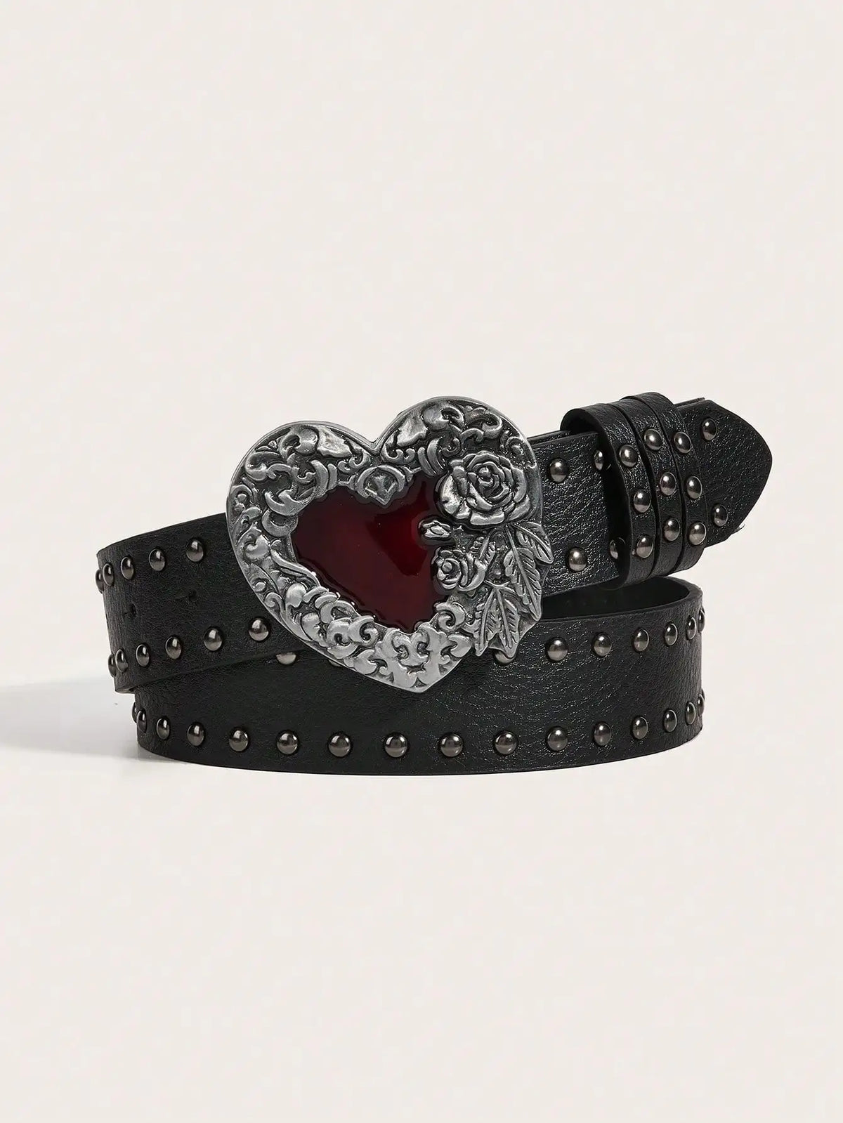 1Pcs Rose essential oil droplet heart-shaped leather belt, rivet decoration, Y2K punk gothic rock hip-hop style，spring，summer