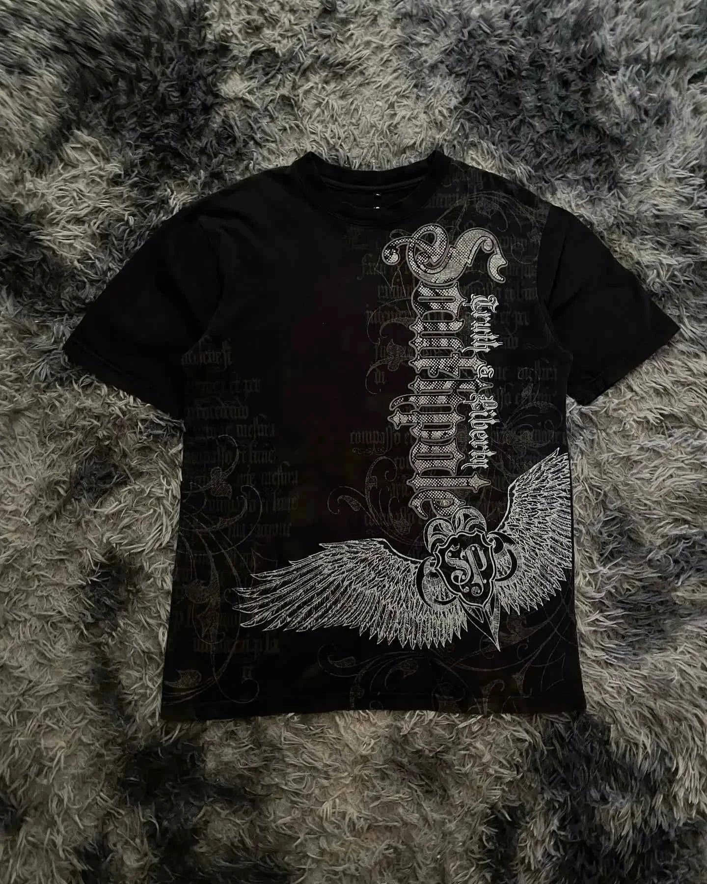 Southpole Y2K Vintage Cotton Graphic Tee Distressed Oversized Unisex T-Shirt with Gothic Print Streetwear Retro Soft Shirt Man