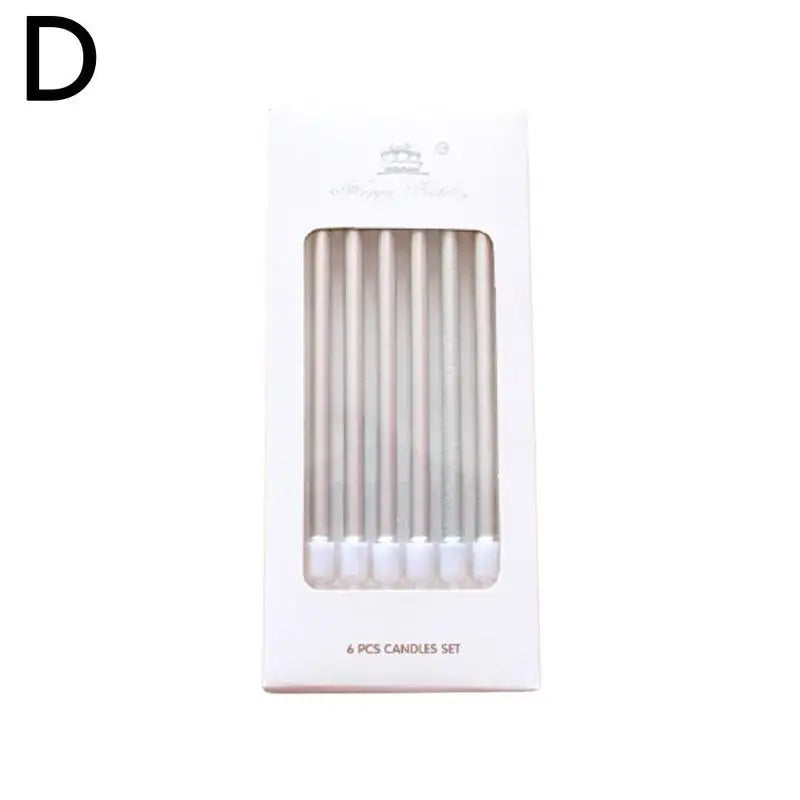 6pcs Metal Gold Silver Birthday Candles DIY Colorful Cake Decoration Baby Shower Gender Reveal Cupcake Decorating Candle Toppers