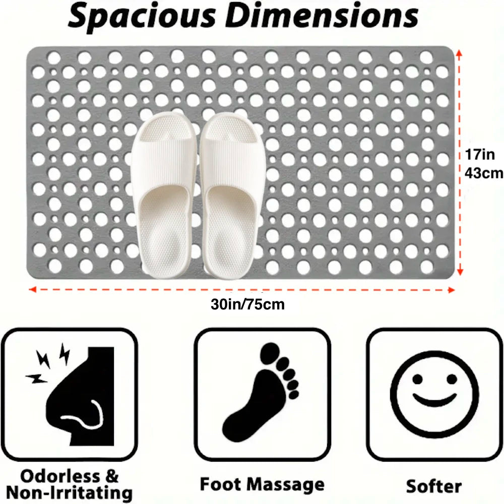 Non-Slip Bathroom Mat with Suction Cups – 43x75cm Quick Drain Shower Rug