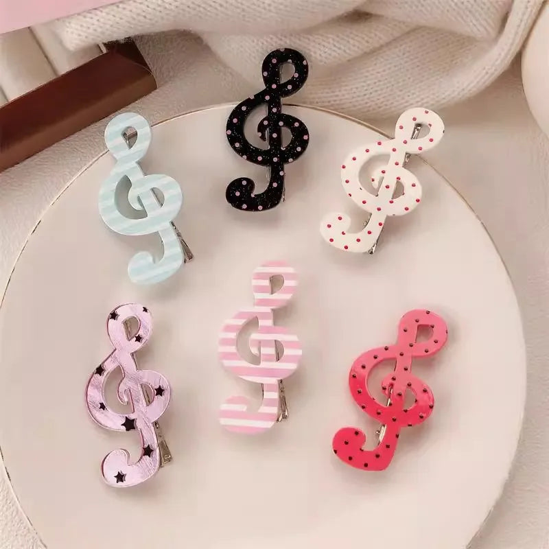 5pcs Polka Dot Stripe Music Note Barrettes Korean Ins Sweet Hairpins Creative Anti Slip Hair Clips Hair Accessories for Girls