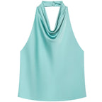 HXAO Top Women Halter Satin Women Tops Backless Corset Top Vest Yellow Pink Black Summer Elegant Sexy Tops Tank Vestidos
