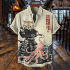 Colorful Men's Linen Summer Short Sleeve Shirt Fashion, Short Sleeve Top 3D Cat Printed Pattern Men's Clothing,