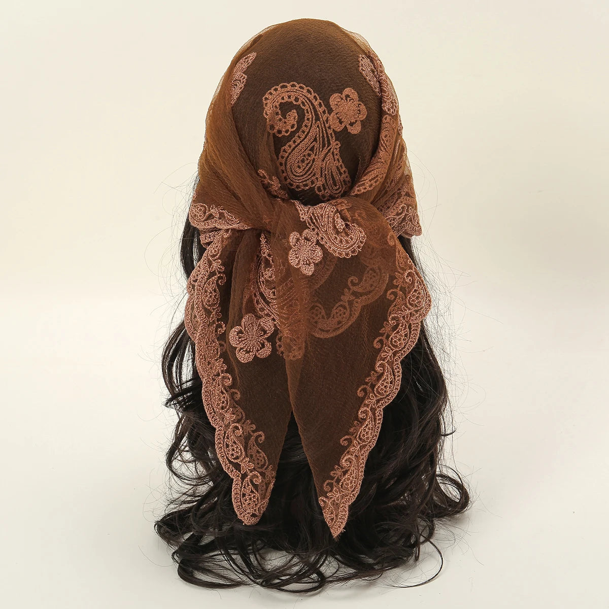 Lace Paisley Embroidery Bandana Square Scarf Elegant Breathable Silk Scarves Women Sunscreen Lightweight Shawl Headband