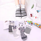 5 Pairs Lot Pack Women Socks Spring Summer Animal Unicorn Cat Fox Ear Cartoon Happy Funny Cute Lovely Cotton Ankle Socks Heart
