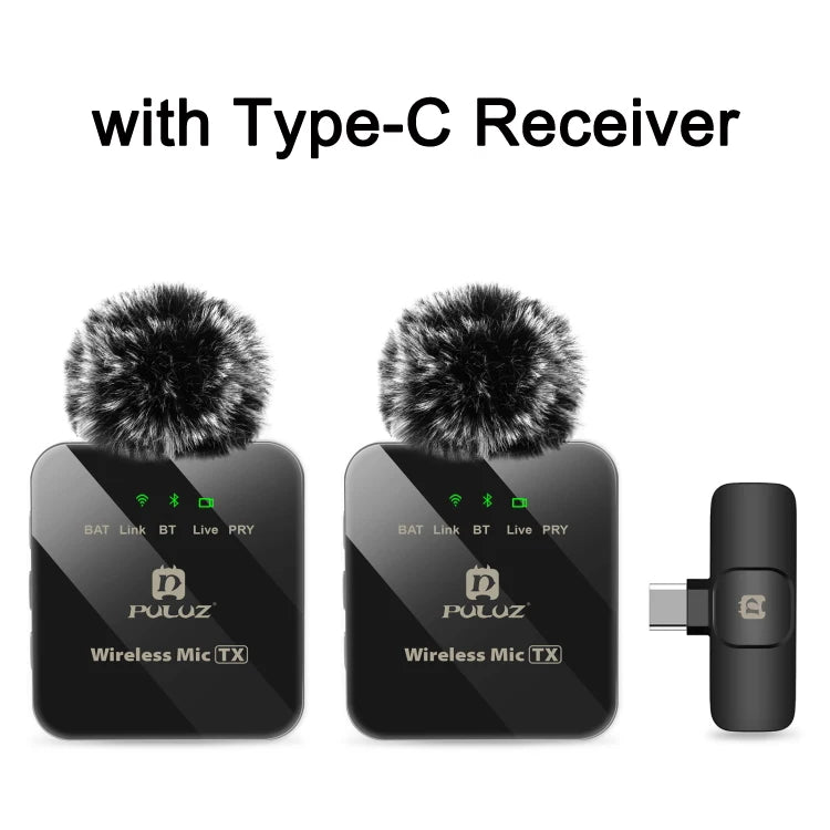PULUZ Wireless Lavalier Microphone for iPhone / iPad / Type-C Phone, 8-Pin / Type-C Receiver and Dual Microphones