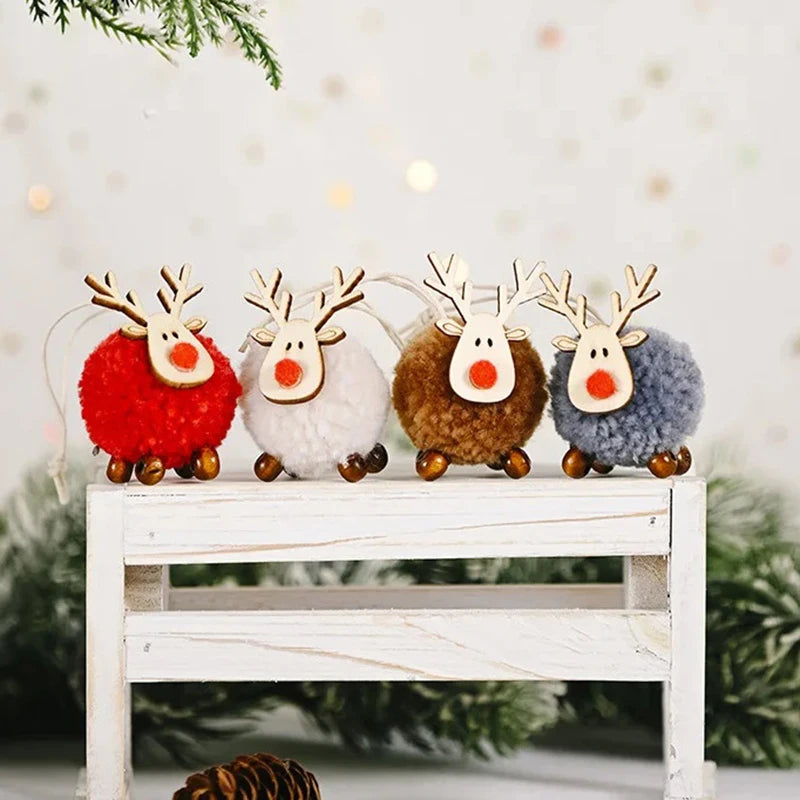 4PCS Christmas Tree Decorations Elk Felt Christmas Tree Ornaments Cute Xmas Deer Hanging Elk New Year Holiday Party Decorations